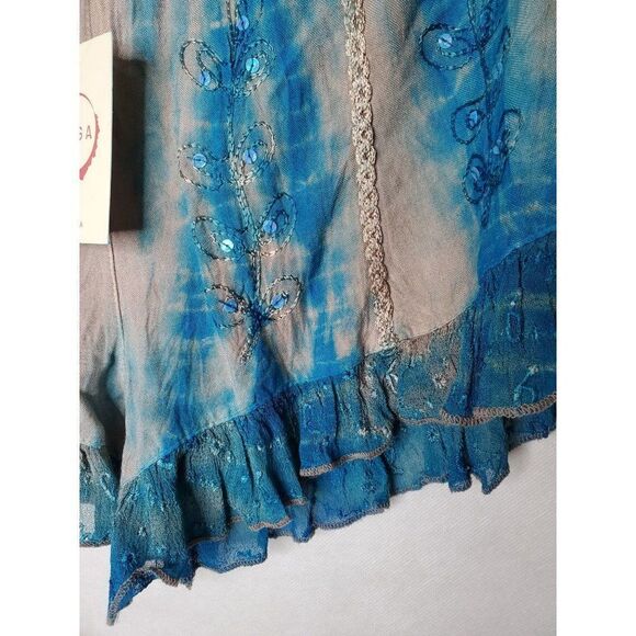 Raga Sweet Devotion Tie Dye Loose Fit Ruffle Embroidered Sequin Boho Shorts - Picture 8 of 11